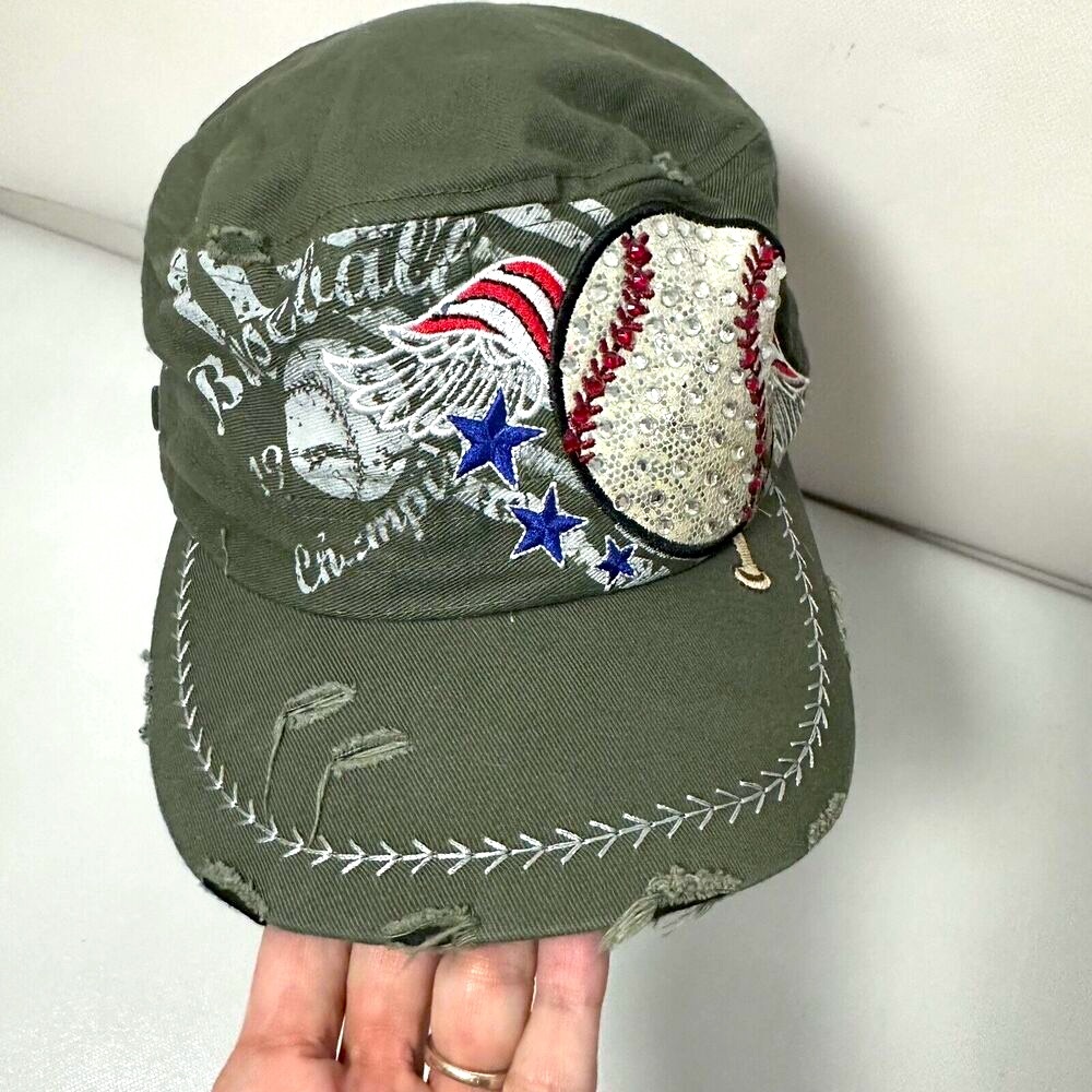 Leader Hat Baseball Cadet Green Rhinstone One Size Adjustable Bling Baseball Mom